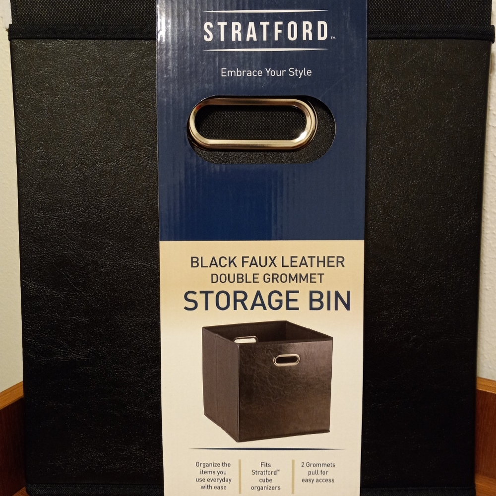 Storage bin by Stratford, Black Faux Leather,  new